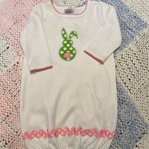 Newborn adorable gown w colorful rabbit & pink trim on cuffs & front👼